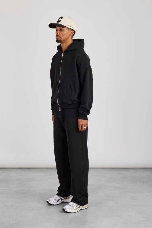 Cernucci Zip Through Boxy Hoodie & Relaxed Jogger - Black — S — Size S — Side View