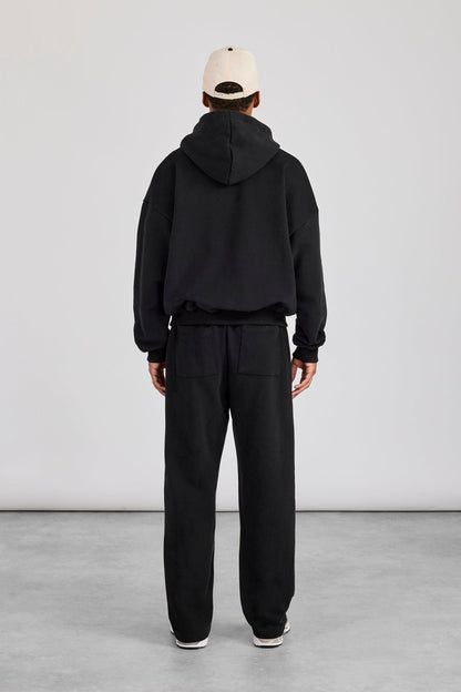 Cernucci Zip Through Boxy Hoodie & Relaxed Jogger - Black — S — Size S — Back View