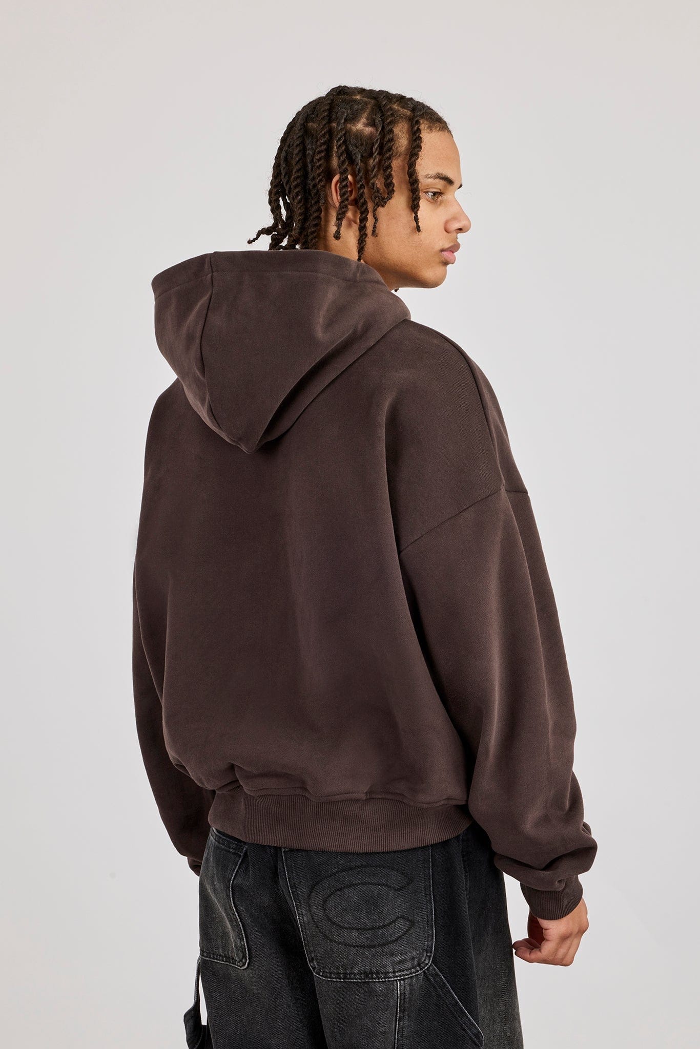 Cernucci Zip Through Boxy Hoodie - Coffee — S — Top View