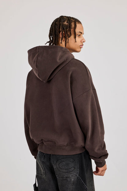 Cernucci Zip Through Boxy Hoodie - Coffee — S — Top View