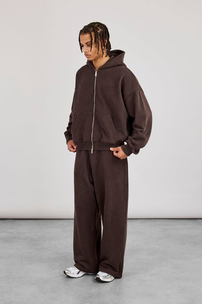 Cernucci Zip Through Boxy Hoodie - Coffee — S — Side View