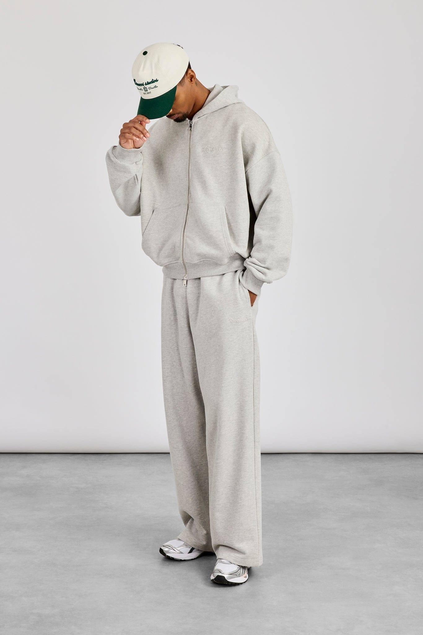 Cernucci Zip Through Boxy Hoodie & Baggy Fit Jogger - Grey Marl — S — Size S — Front View