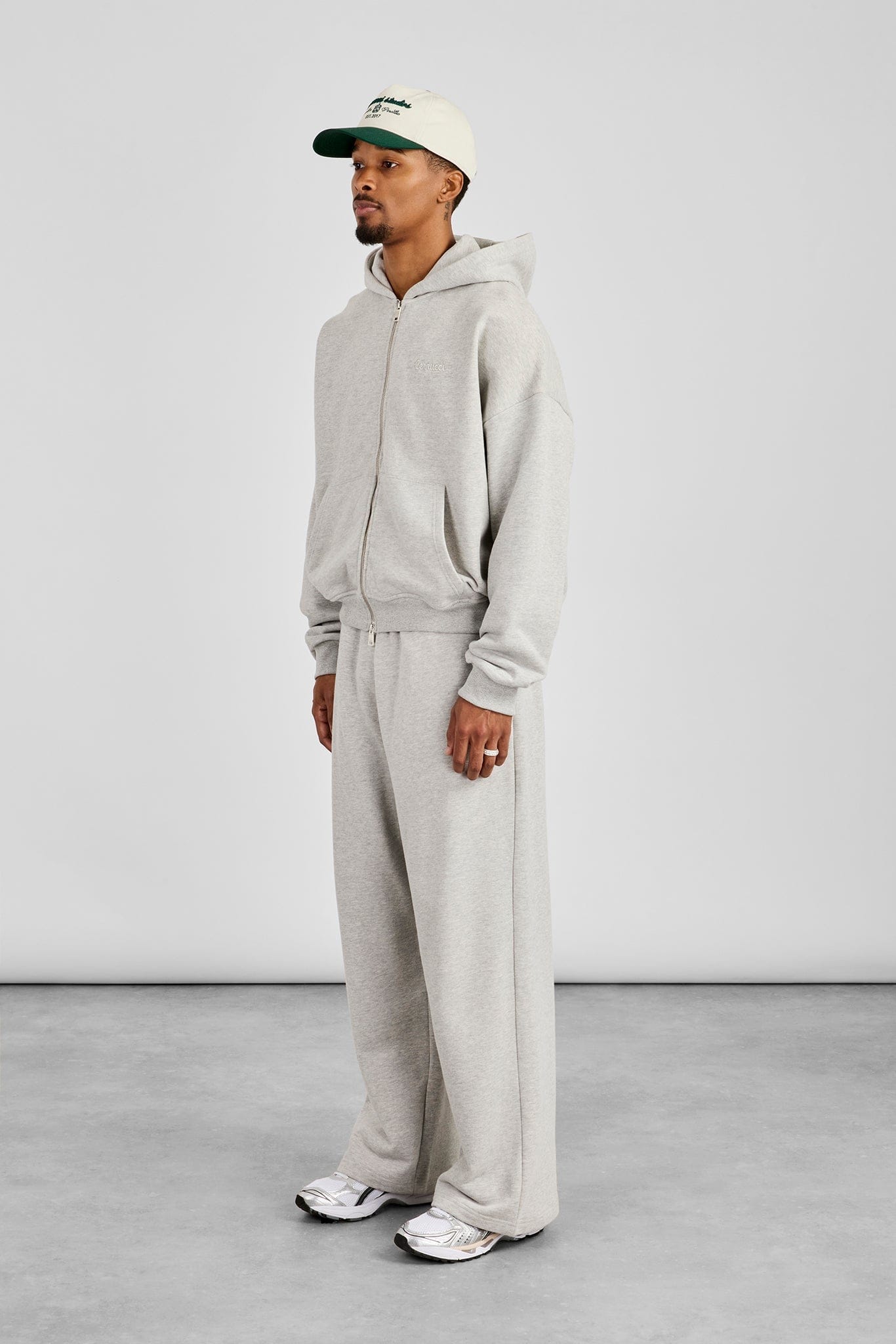 Cernucci Zip Through Boxy Hoodie & Baggy Fit Jogger - Grey Marl — S — Size S — Side View