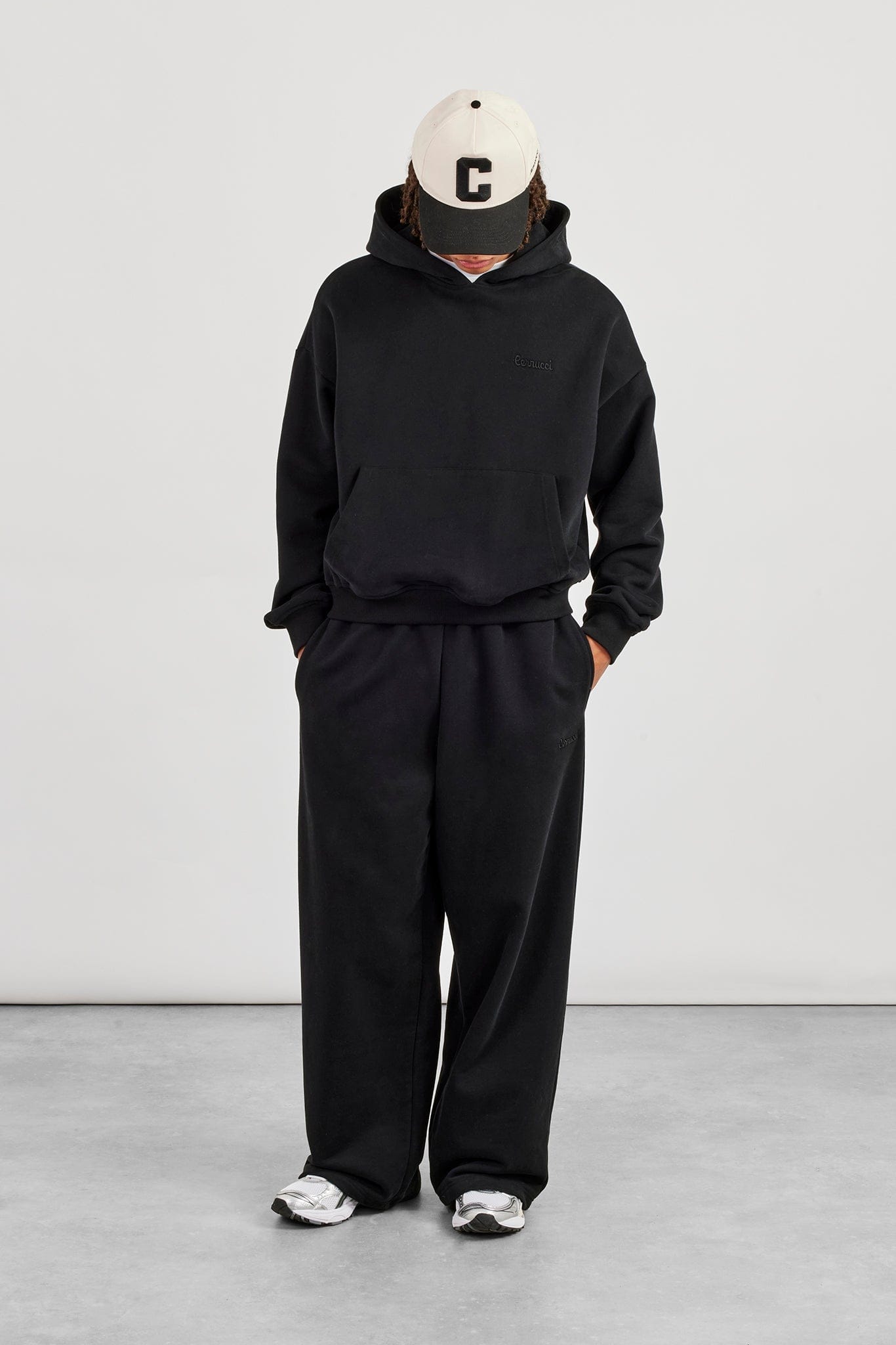 Cernucci Boxy Hoodie & Baggy Fit Jogger - Black — S — Size S — Front View