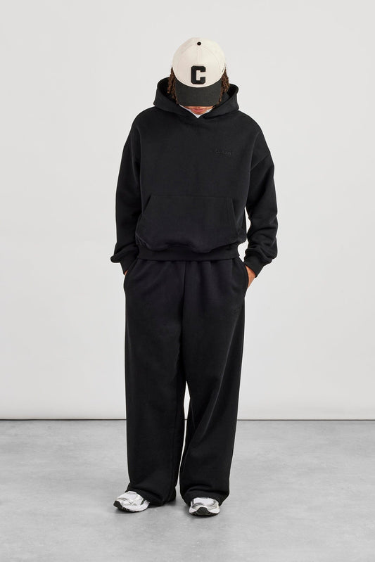 Cernucci Boxy Hoodie & Baggy Fit Jogger - Black — S — Size S — Front View