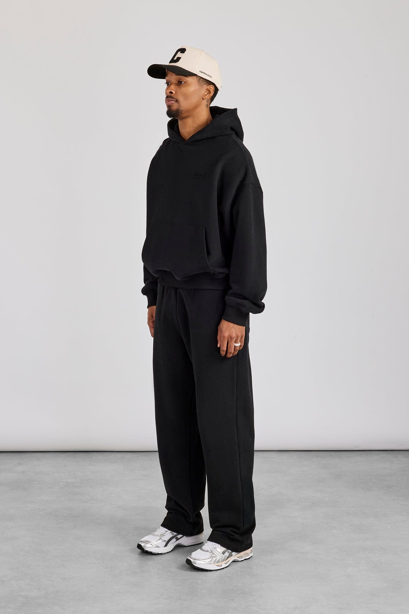 Cernucci Boxy Hoodie & Relaxed Jogger - Black — S — Size S — Side View
