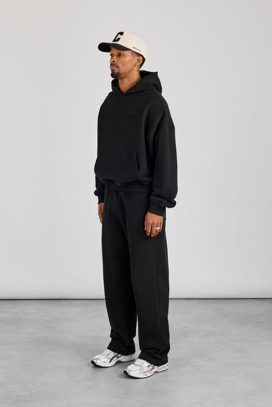 Cernucci Boxy Hoodie & Relaxed Jogger - Black — S — Size S — Side View
