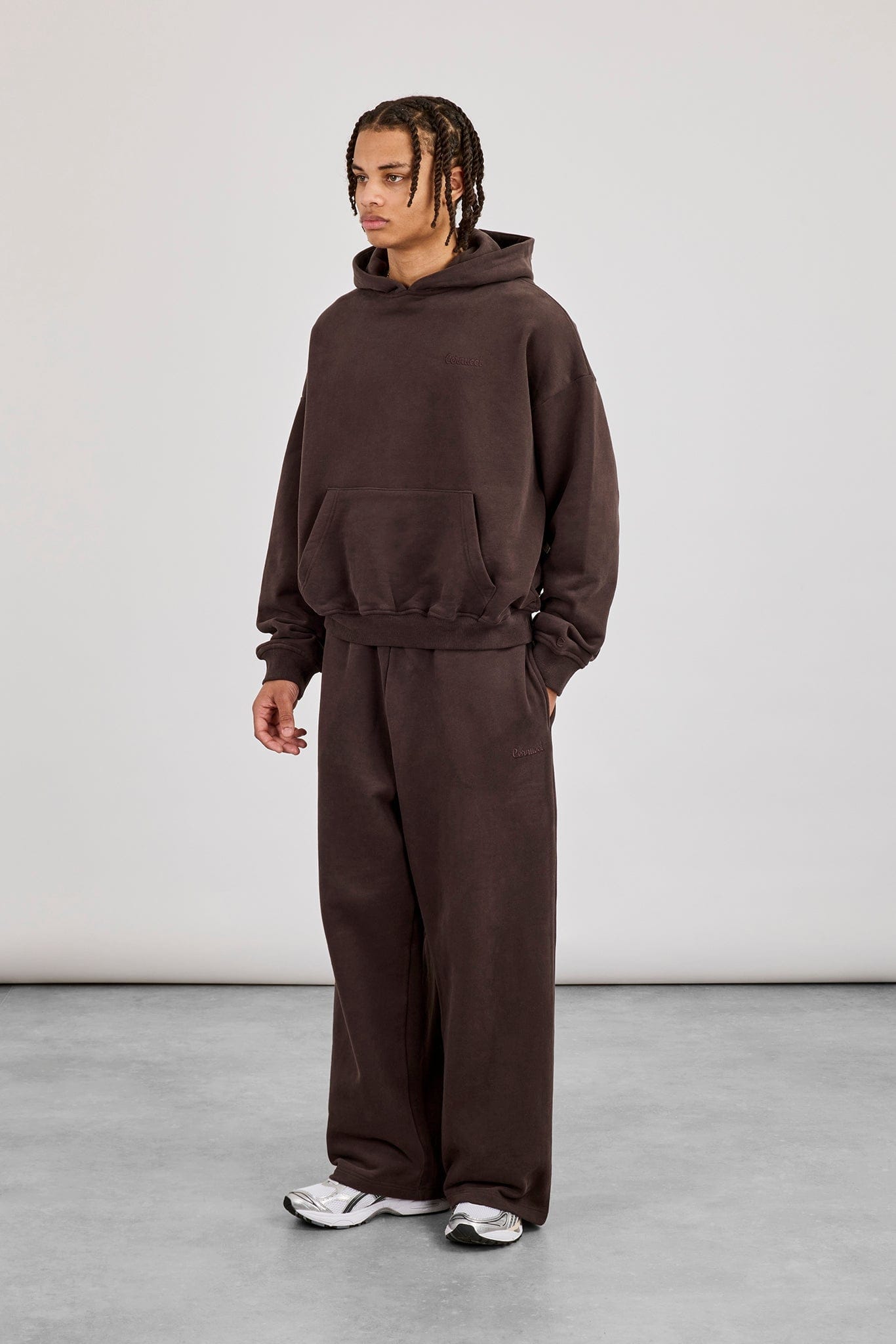 Cernucci Mens Boxy Hoodie - Coffee — S — Side View
