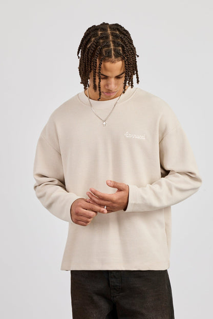 Cernucci Waffle Long Sleeve T-Shirt - Stone — S — Front View