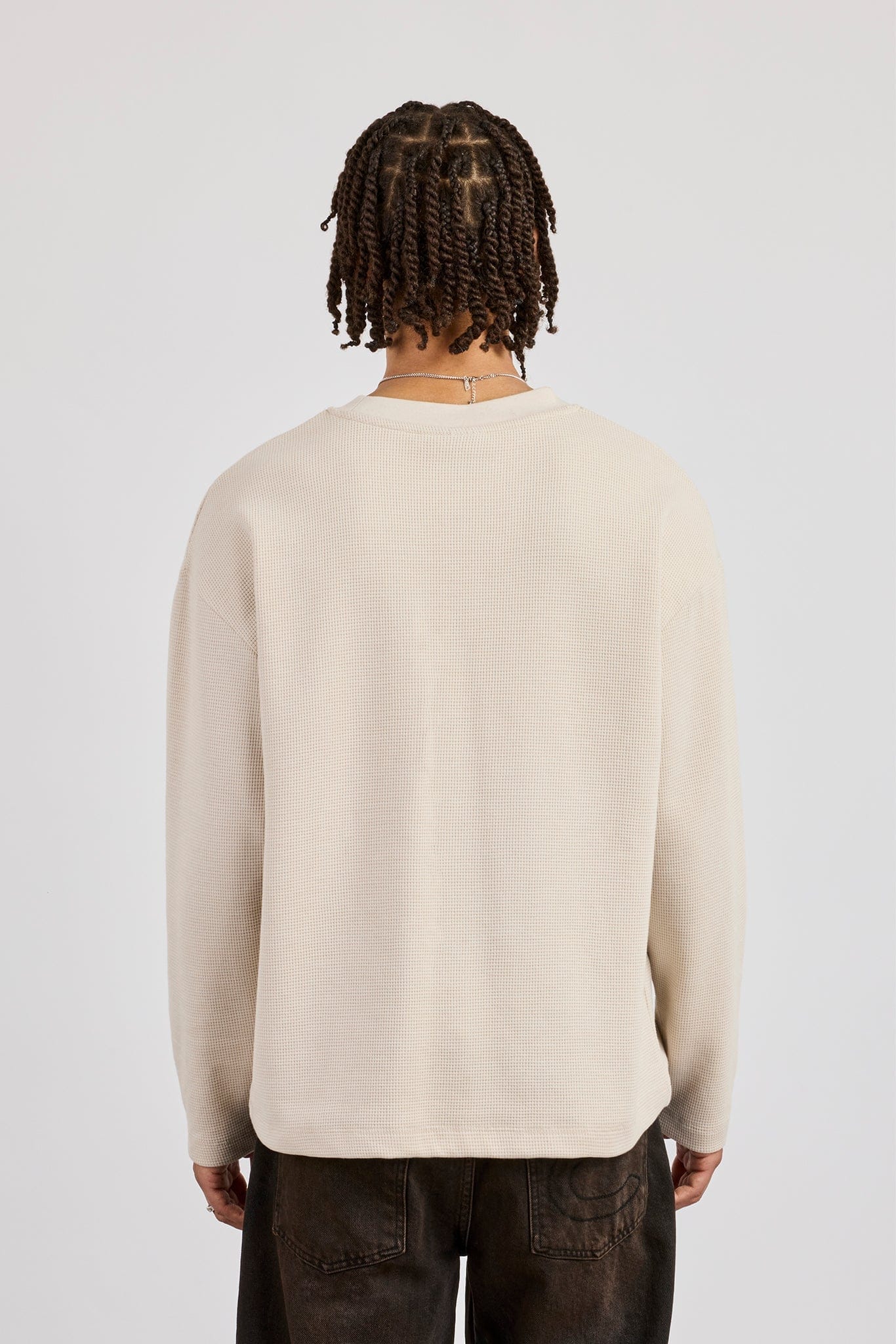 Cernucci Waffle Long Sleeve T-Shirt - Stone — S — Back View