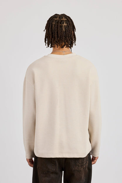 Cernucci Waffle Long Sleeve T-Shirt - Stone — S — Back View