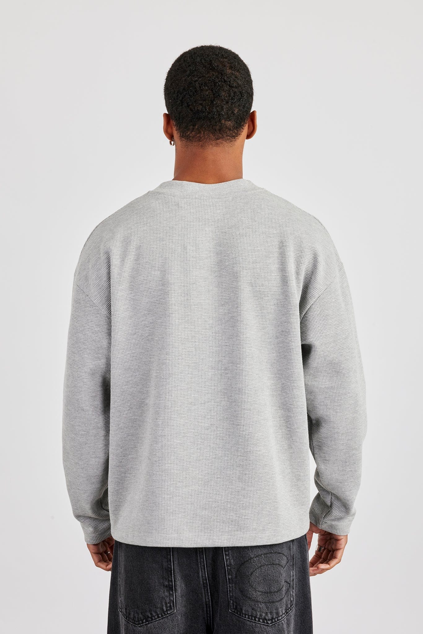 Cernucci Long Sleeve Waffle Print T-Shirt - Grey — S — Top View