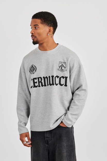 Cernucci Long Sleeve Waffle Print T-Shirt - Grey — S — Front View