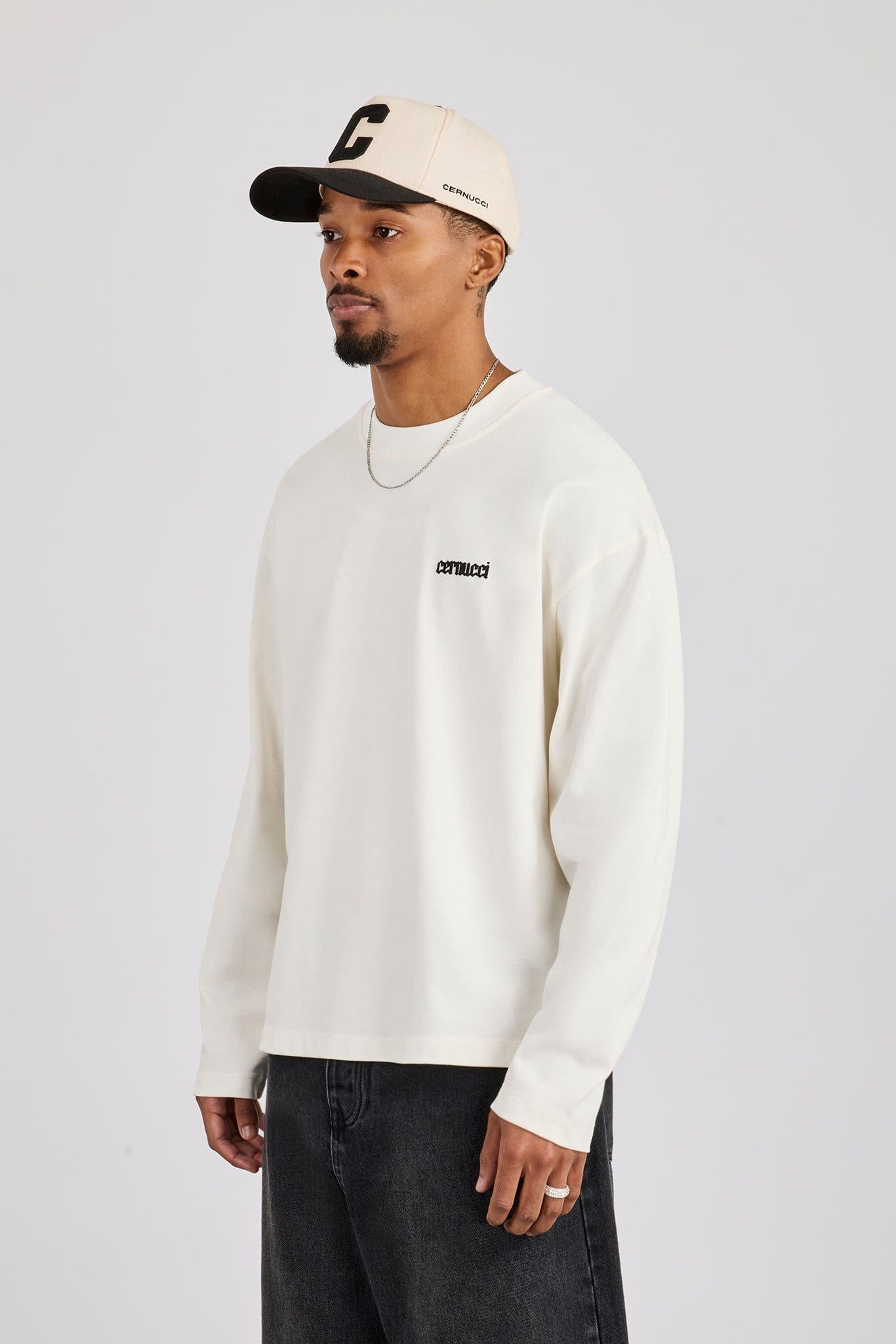 Cernucci Long Sleeve Rio Graphic Print T-Shirt - Off White — S — Back View