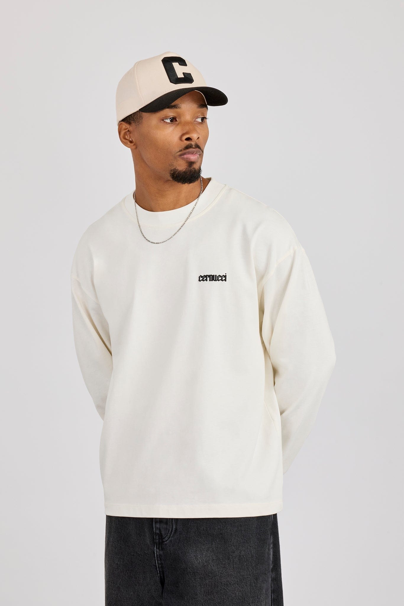 Cernucci Long Sleeve Rio Graphic Print T-Shirt - Off White — S — Side View