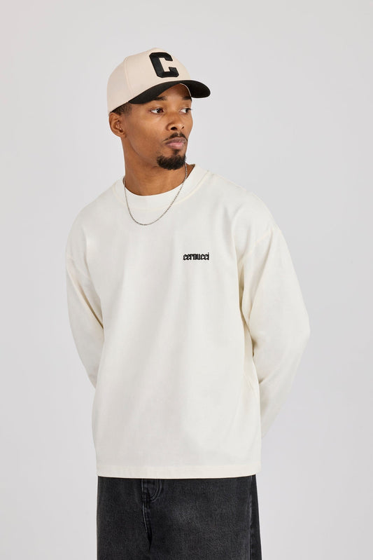 Cernucci Long Sleeve Rio Graphic Print T-Shirt - Off White — S — Side View