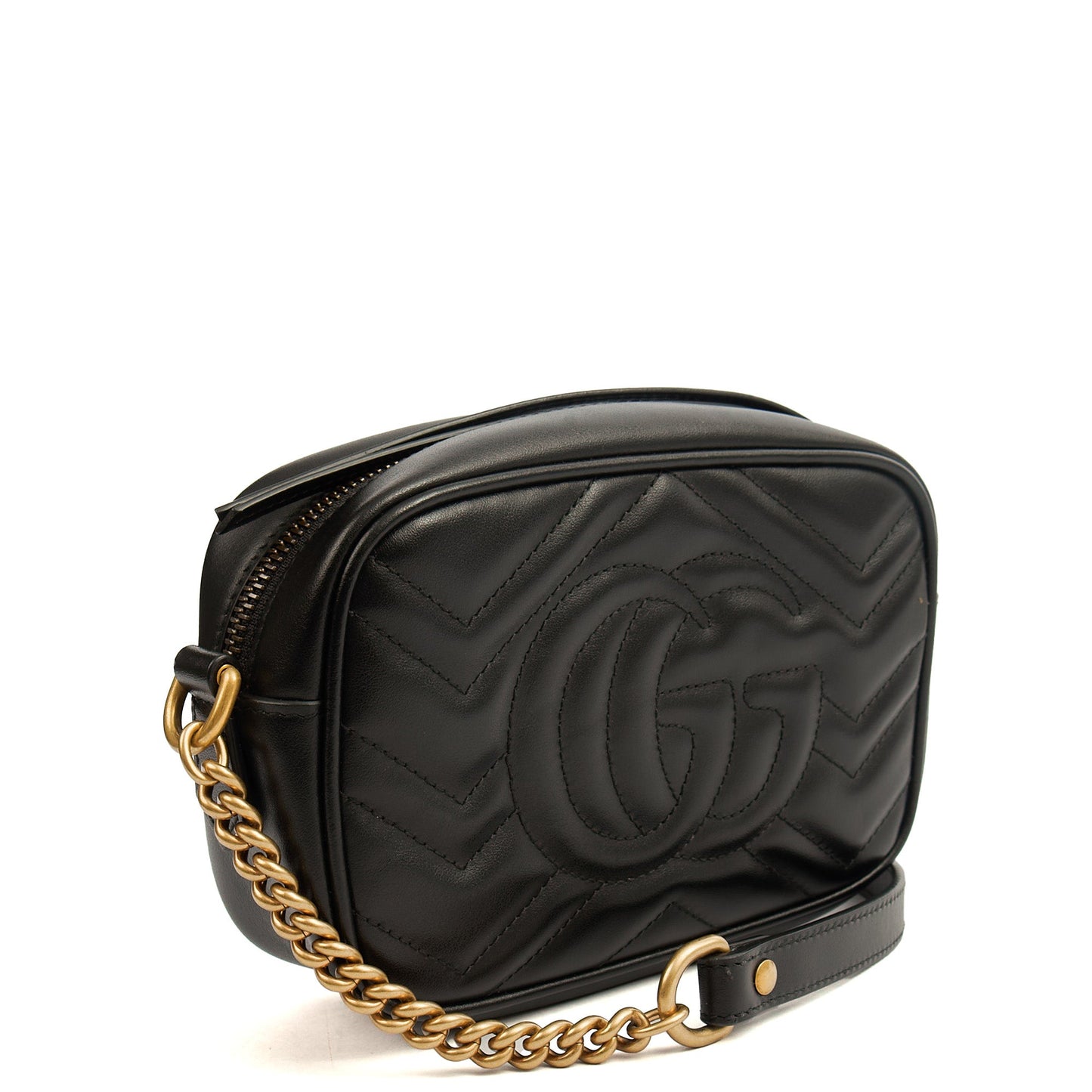 Gucci Cross Body Marmont Shoulder Bag - Mini in Black, Leather — Back View