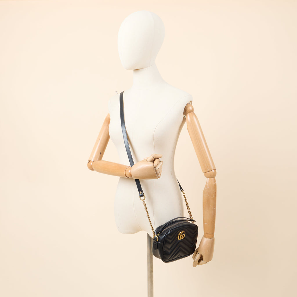 Gucci Cross Body Marmont Shoulder Bag - Mini in Black, Leather — Alternate View 7