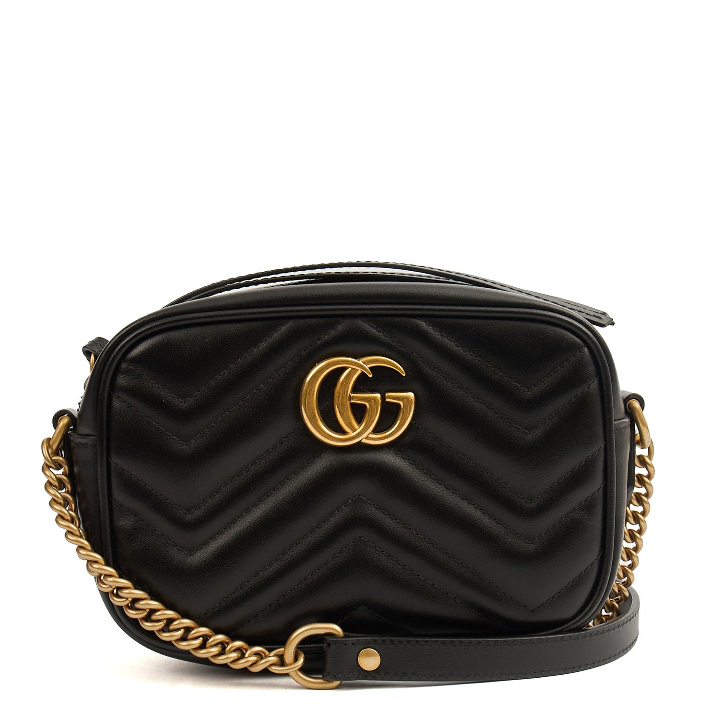 Gucci Cross Body Marmont Shoulder Bag - Mini in Black, Leather — Front View