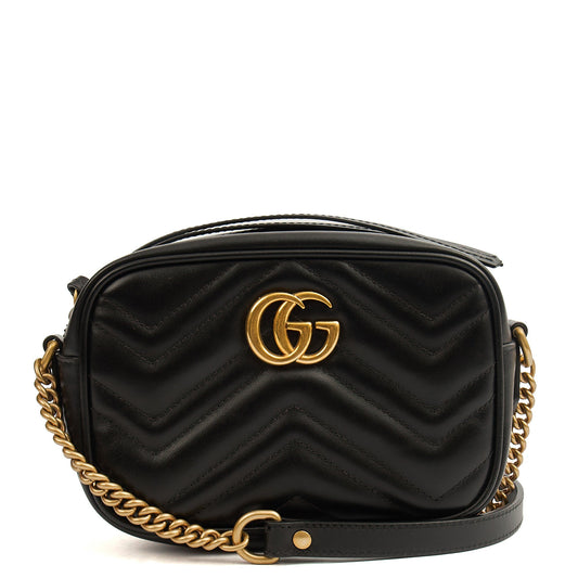 Gucci Cross Body Marmont Shoulder Bag - Mini in Black, Leather — Front View