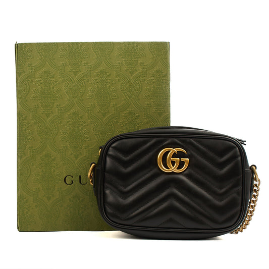 Gucci Cross Body Marmont Shoulder Bag - Mini in Black, Leather — Side View