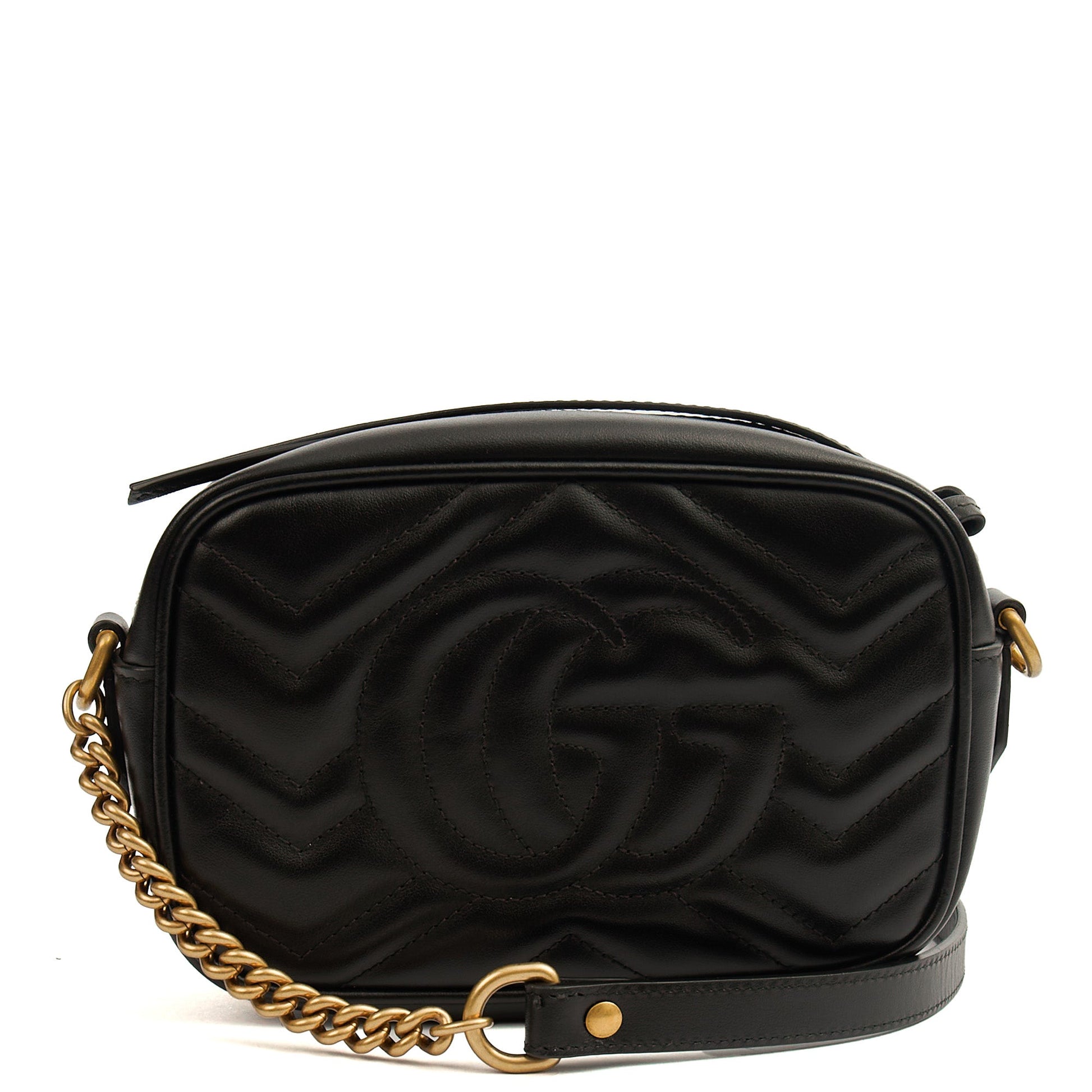Gucci Cross Body Marmont Shoulder Bag - Mini in Black, Leather — Top View