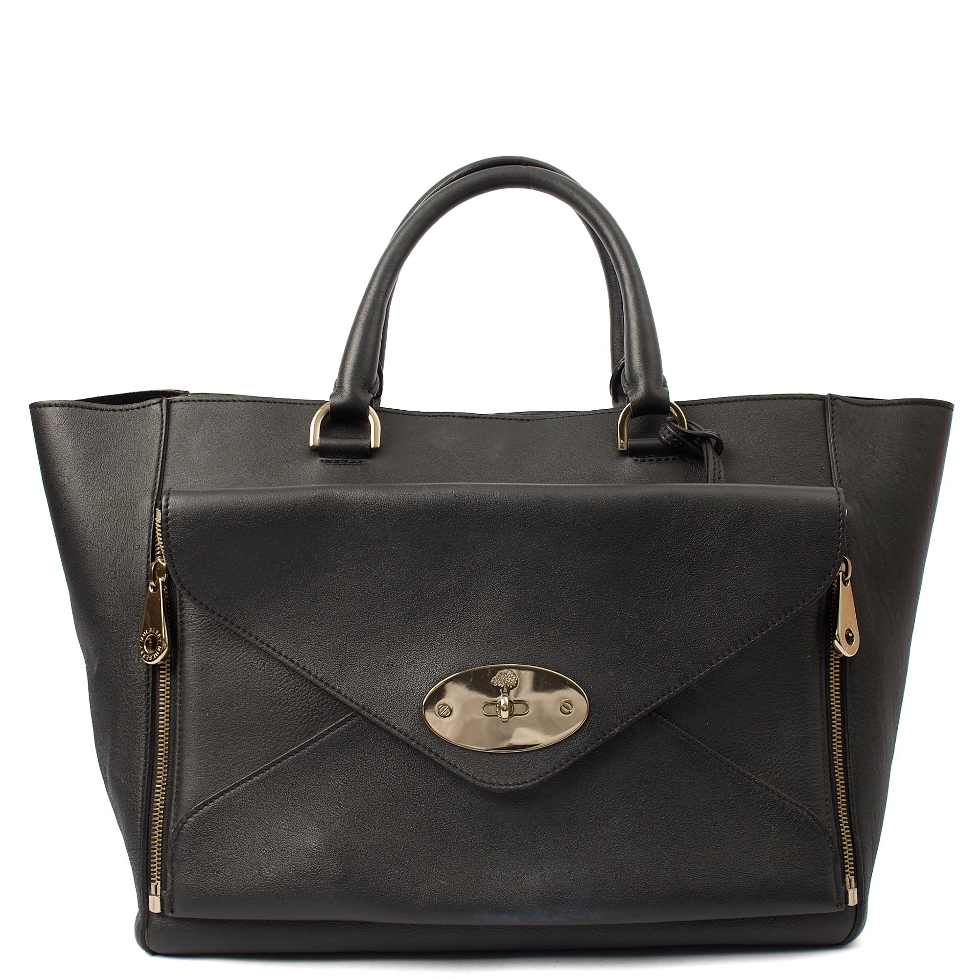 Mulberry Tote Willow - Large in Black, Calfskin Leather — Front View