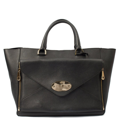 Mulberry Tote Willow - Large in Black, Calfskin Leather — Front View