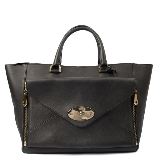 Mulberry Tote Willow - Large in Black, Calfskin Leather — Front View