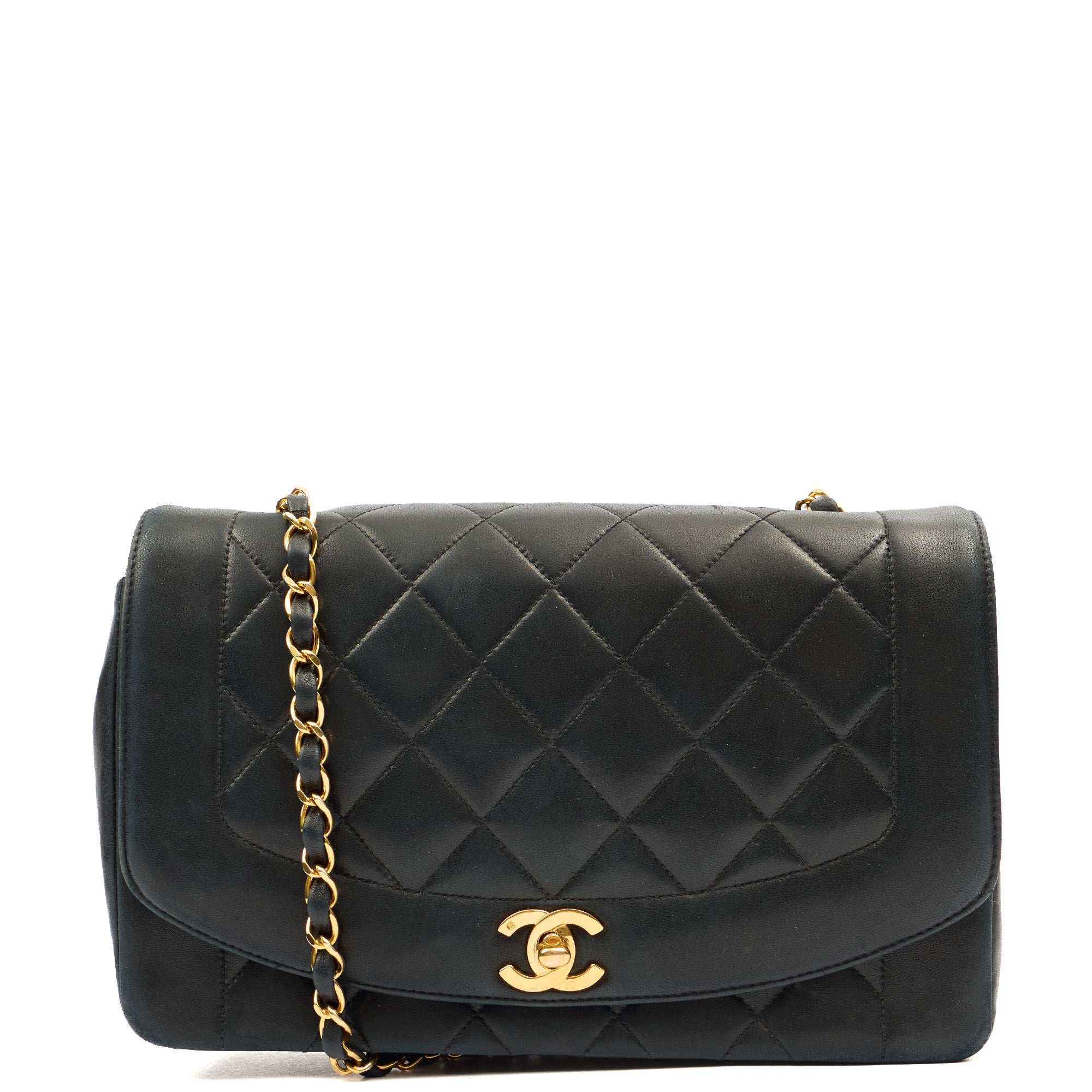 Chanel Cross Body Diana - Medium in Black, Lambskin Leather — Front View