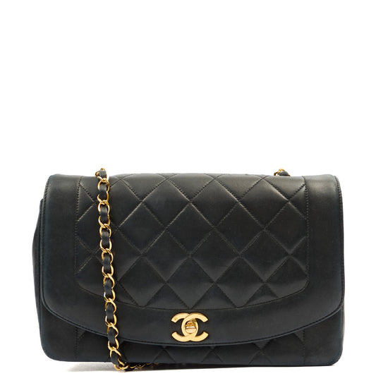 Chanel Cross Body Diana - Medium in Black, Lambskin Leather — Front View