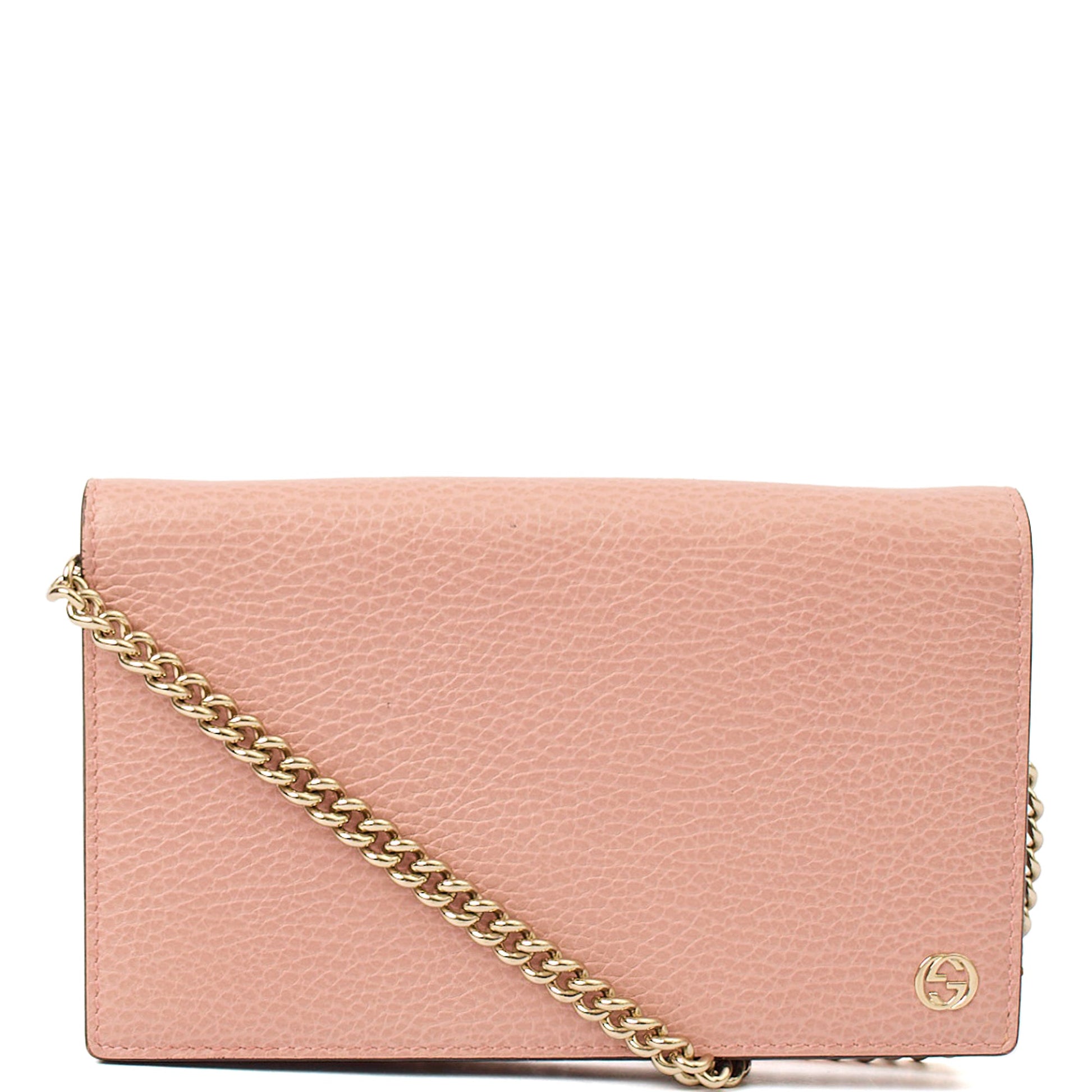 Gucci Cross Body Signature Wallet on Chain in Pink, Leather — Front View