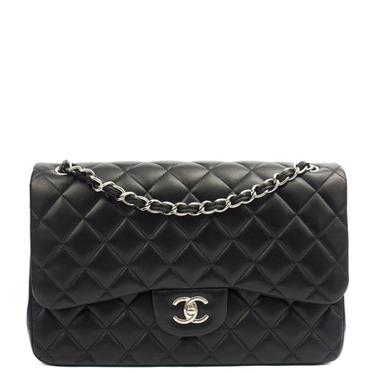 Chanel Shoulder Bag Classic Double Flap - Large in Black, Lambskin Leather — Front View