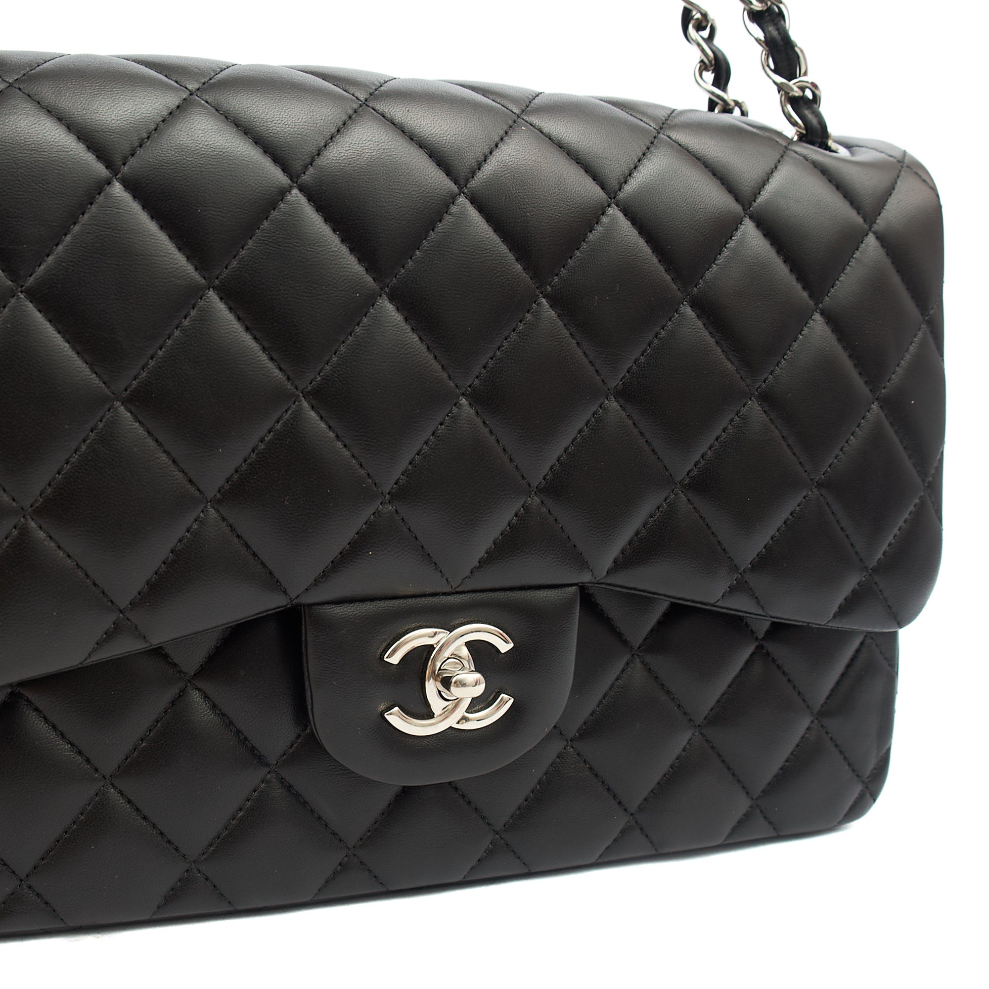 Chanel Shoulder Bag Classic Double Flap - Large in Black, Lambskin Leather — Lifestyle View