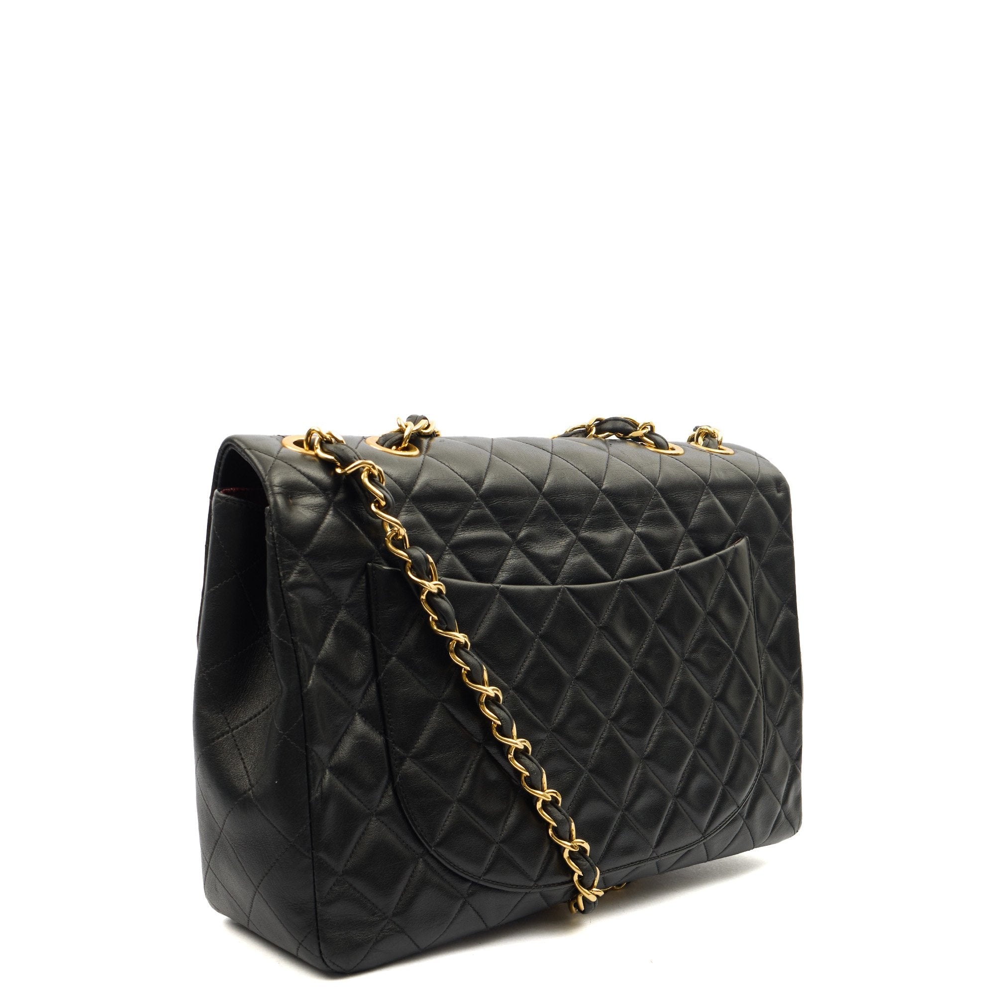 Chanel Shoulder Bag Maxi Jumbo XL in Black, Lambskin Leather — Side View
