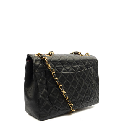 Chanel Shoulder Bag Maxi Jumbo XL in Black, Lambskin Leather — Side View