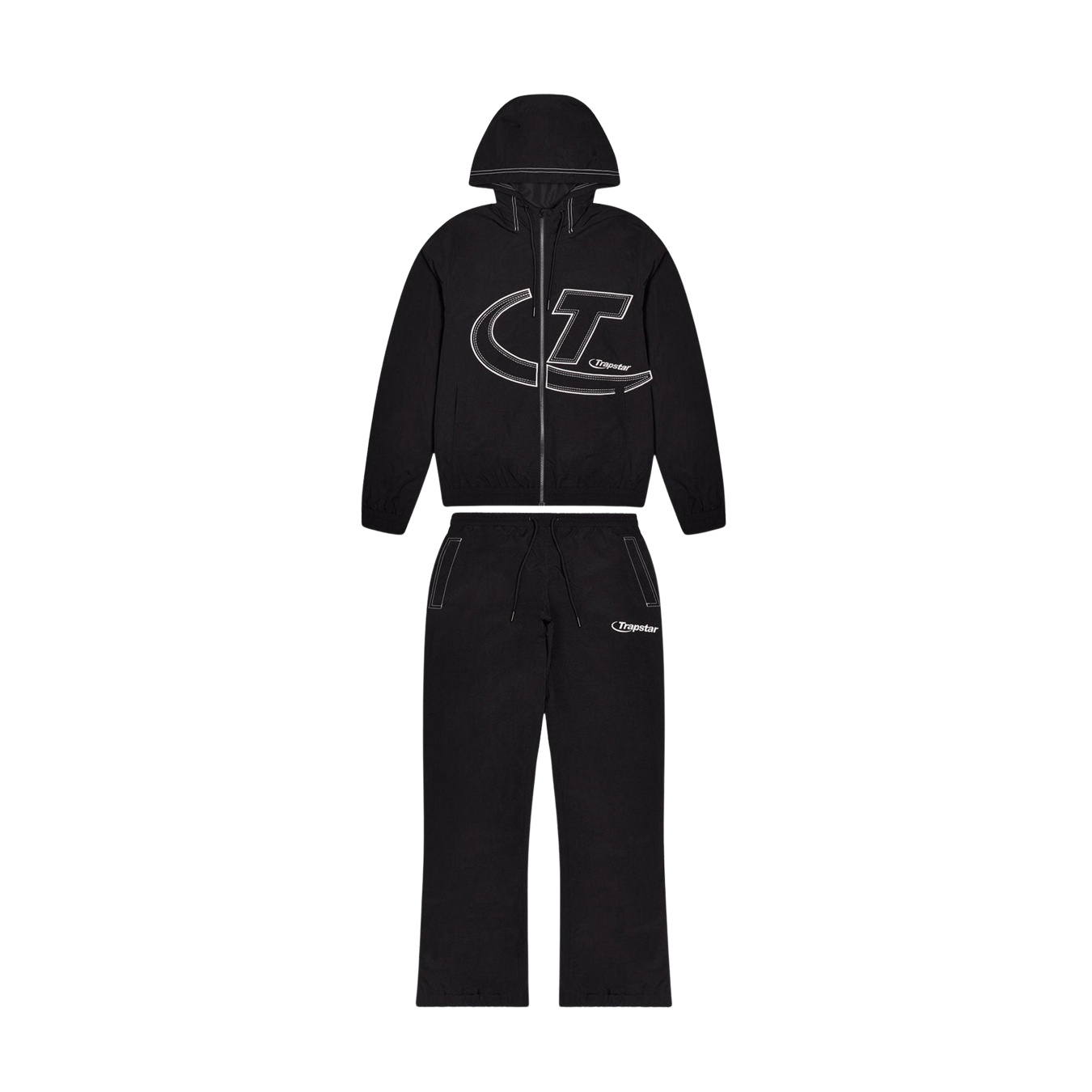 Trapstar Hyperdrive Shell Tracksuit 'Black' — XXS — Front View
