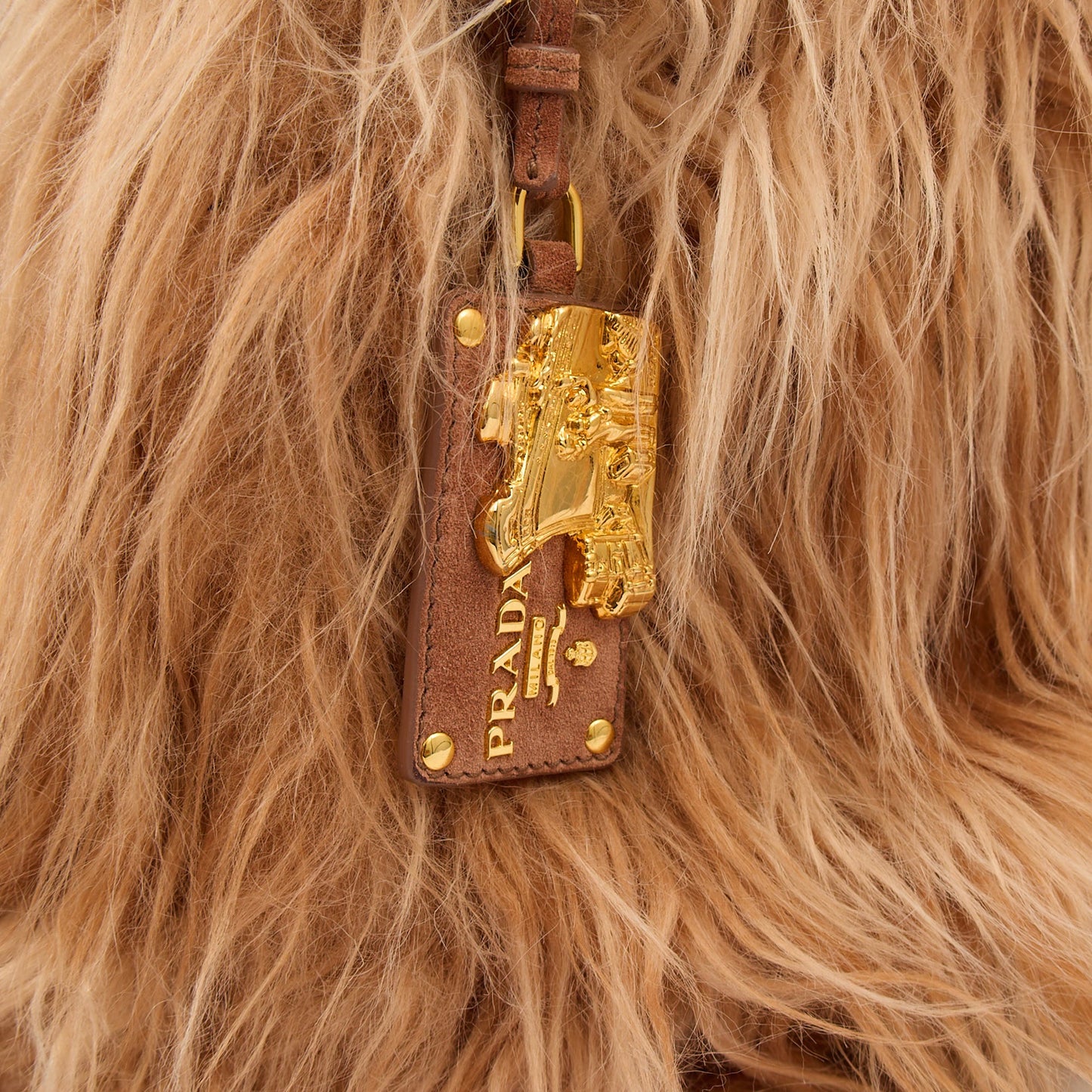 Prada Tote Borsa a Mano Vitello Phenix in Brown, Faux Fur — Lifestyle View