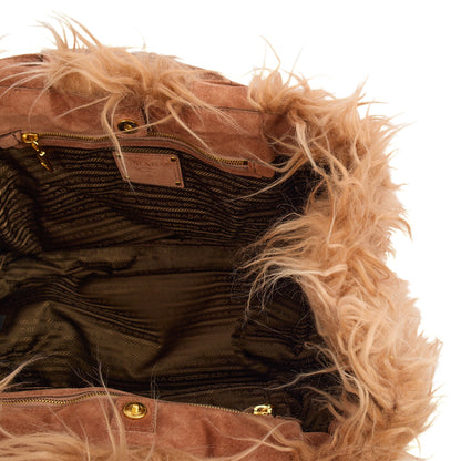 Prada Tote Borsa a Mano Vitello Phenix in Brown, Faux Fur — Alternate View 7