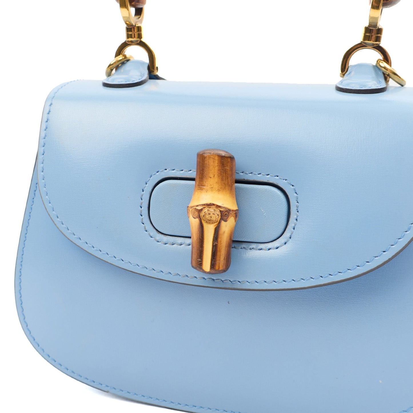 Gucci Top Handle Bamboo Top Handle in Blue, Patent Leather — Lifestyle View