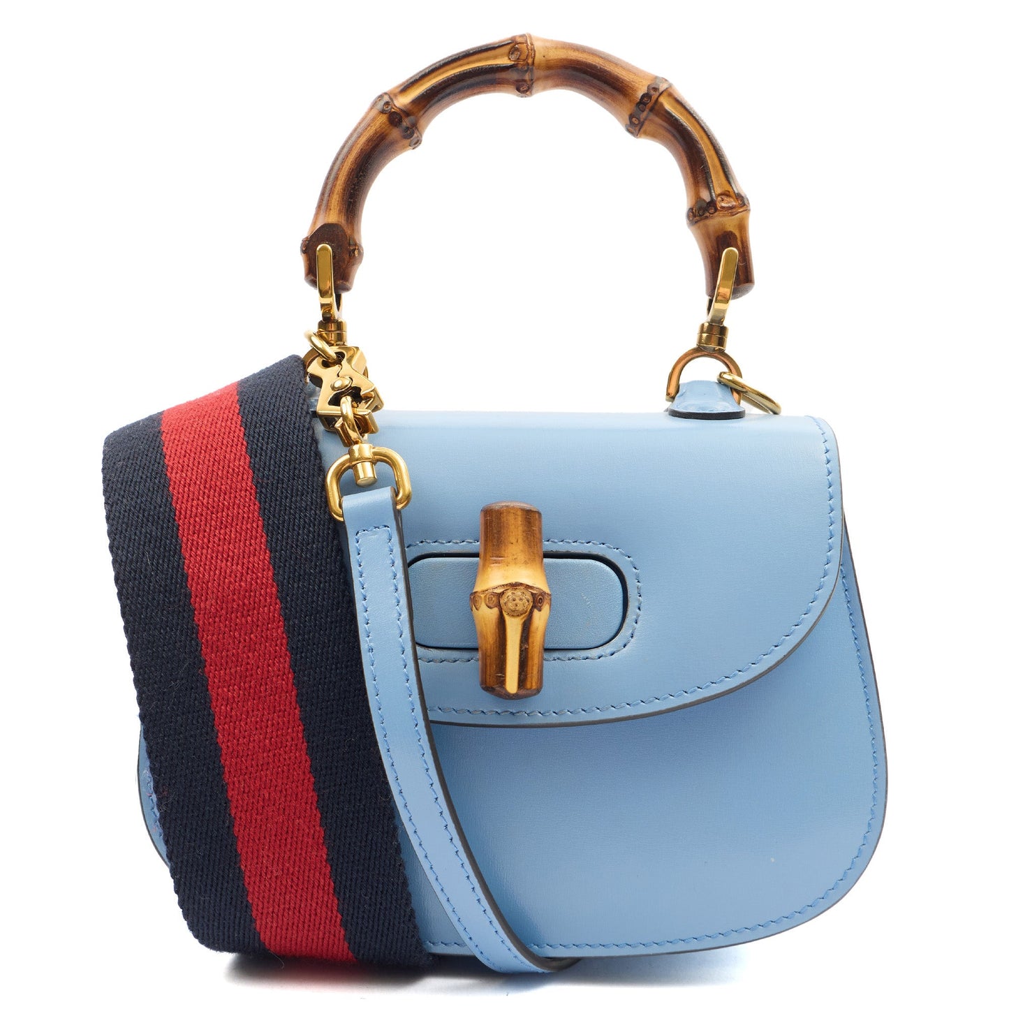 Gucci Top Handle Bamboo Top Handle in Blue, Patent Leather — Front View