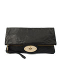 Mulberry Clutch Postman's Lock Clutch in Black, Calfskin Leather — Front View