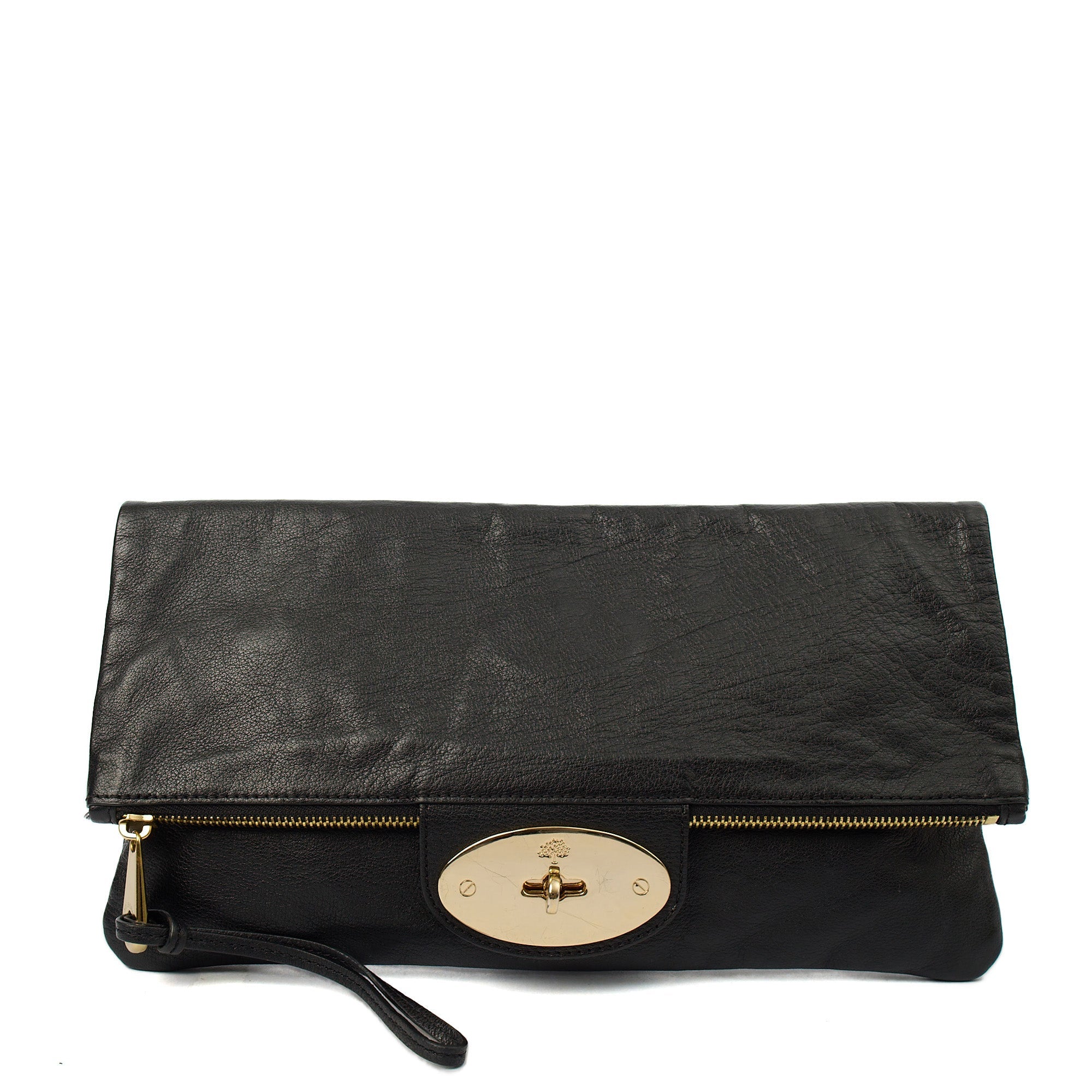 Mulberry Clutch Postman's Lock Clutch in Black, Calfskin Leather — Front View