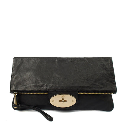 Mulberry Clutch Postman's Lock Clutch in Black, Calfskin Leather — Front View