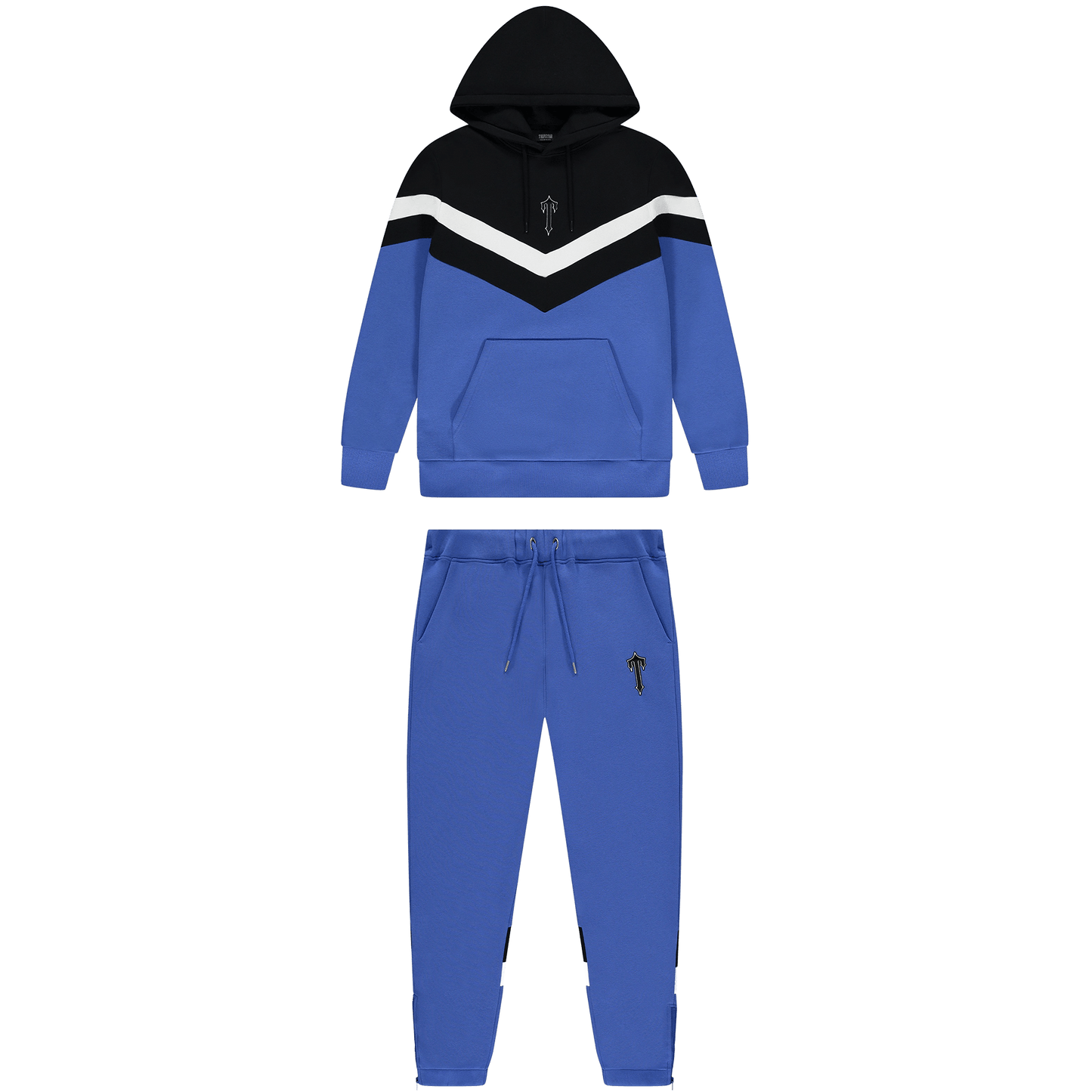 Trapstar V Stripe Hoodie Tracksuit-Blue/Black/White — XXS — Front View