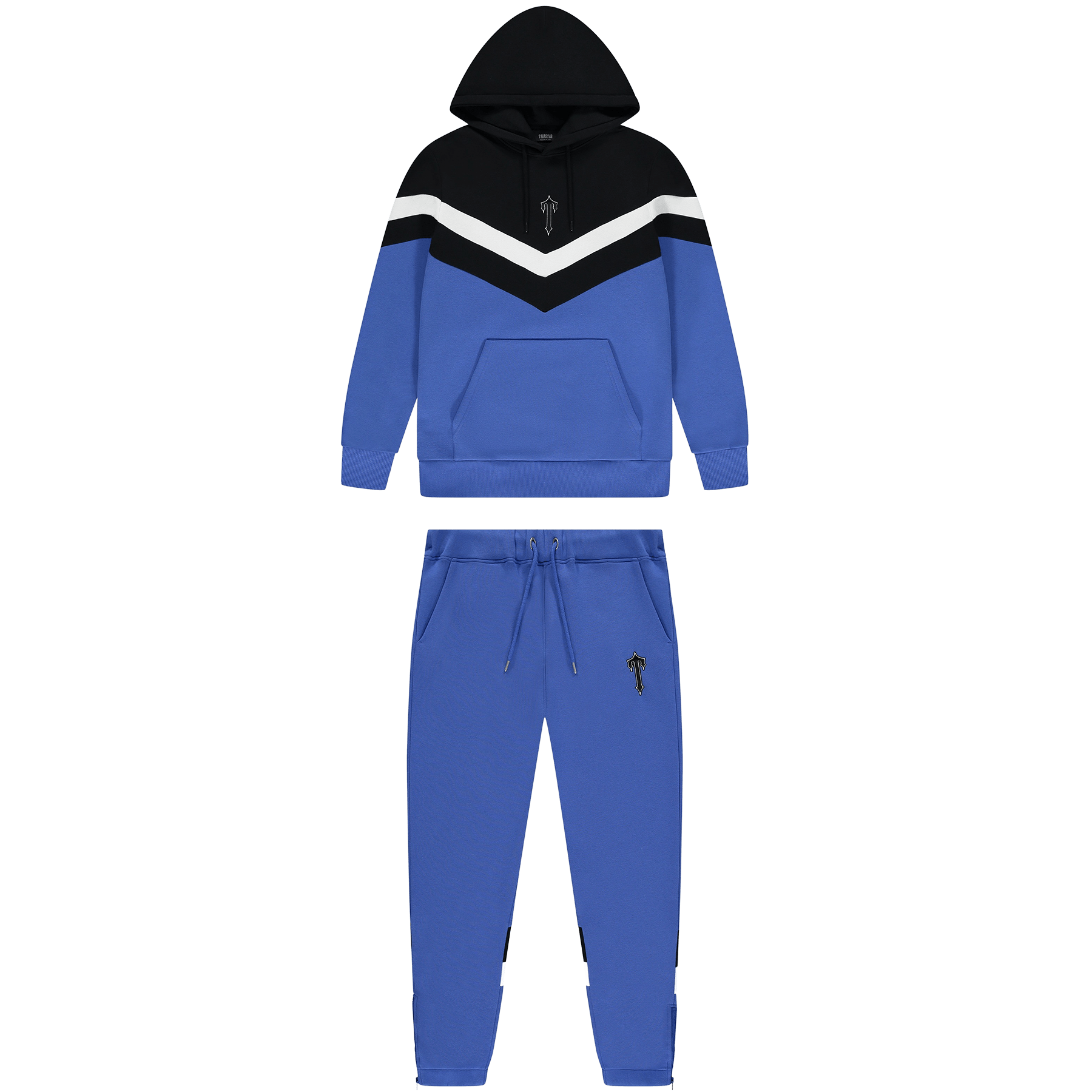 Trapstar V Stripe Hoodie Tracksuit-Blue/Black/White — XXS — Front View