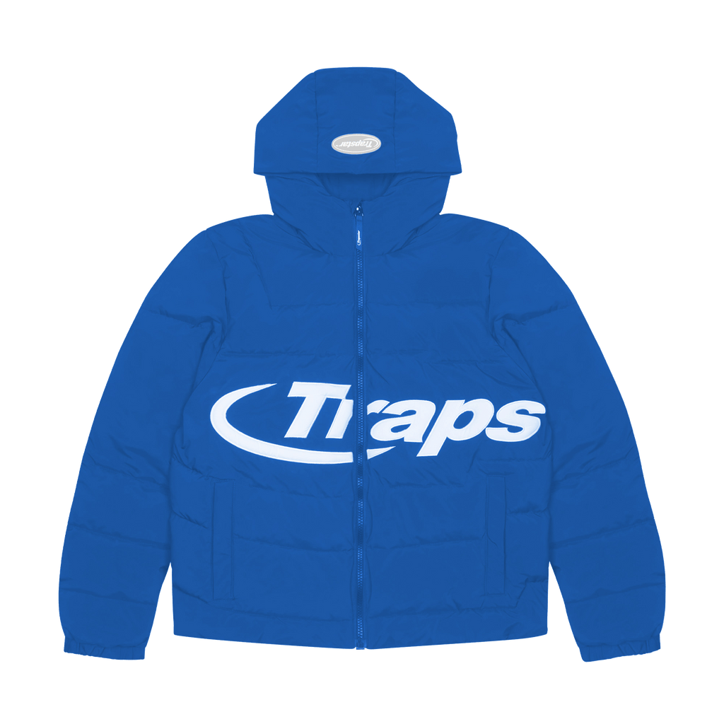 Trapstar Hyperdrive Hooded Puff Puffer - Blue/White — XXS — Front View