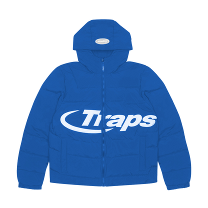 Trapstar Hyperdrive Hooded Puff Puffer - Blue/White — XXS — Front View