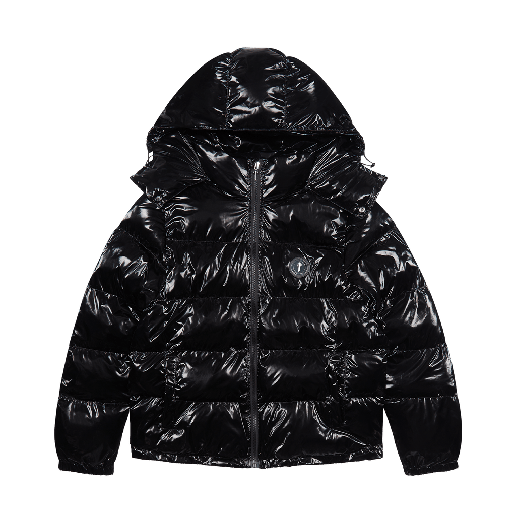 Trapstar Irongate Detachable Hooded Puffer Jacket - Shiny Black — XXS — Front View