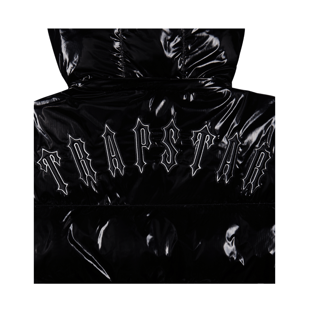 Trapstar Irongate Detachable Hooded Puffer Jacket - Shiny Black — XXS — Top View